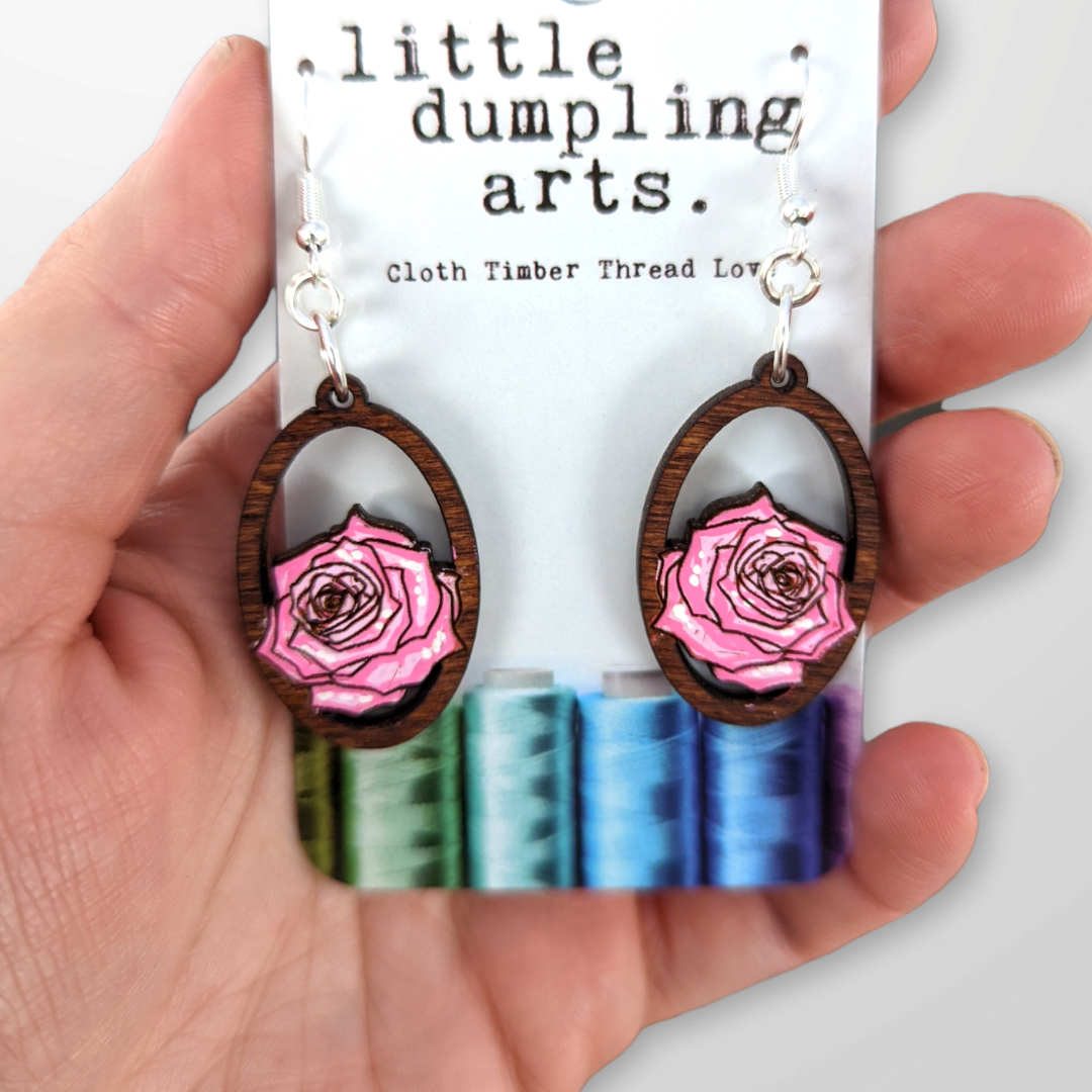 Hand painted rose earrings