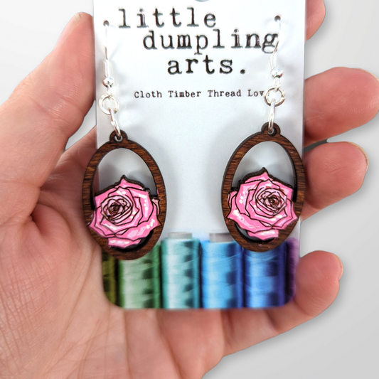 Hand painted rose earrings