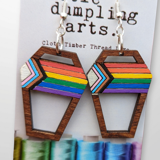 Pride flag coffin earrings