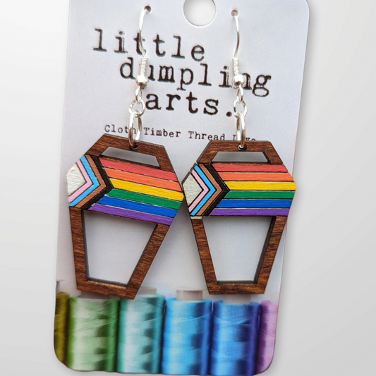 Pride flag coffin earrings
