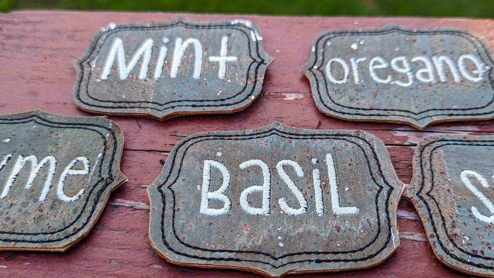 Cork Herb garden markers Embroideredplant identification markers. Indoor house plants markers. Spring mothers day Easter