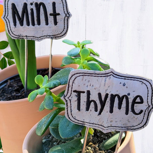 Cork Herb garden markers Embroideredplant identification markers. Indoor house plants markers. Spring mothers day Easter
