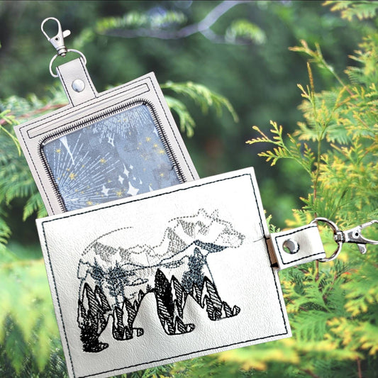 Monochrome Nothwest Love Vaccine card protector. Attach to purse, bag, backpack lanyard or beltloops Vinyl, vegan leather. Luggage tags