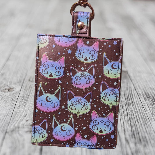 Glow in the dark! Space cat vaccine card protector. Attach to purse, bag, backpack or beltloops Vinyl, vegan leather.