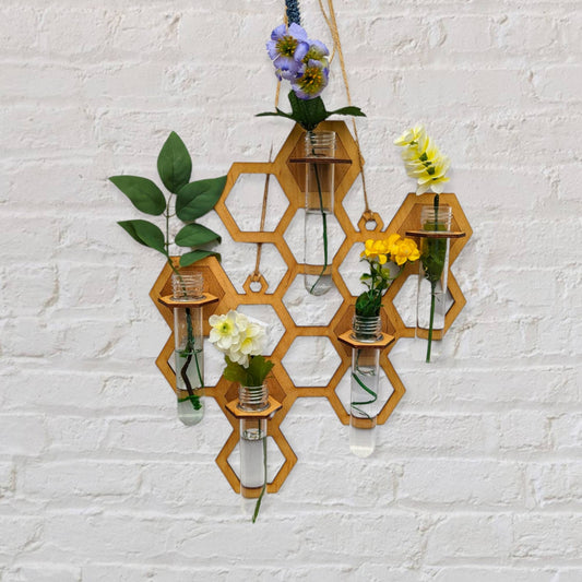 Honeycomb wall hanging propagation station. Minimalist gift for mom. Gift for sister. Hanging vase. Wildflower, small House plants bees