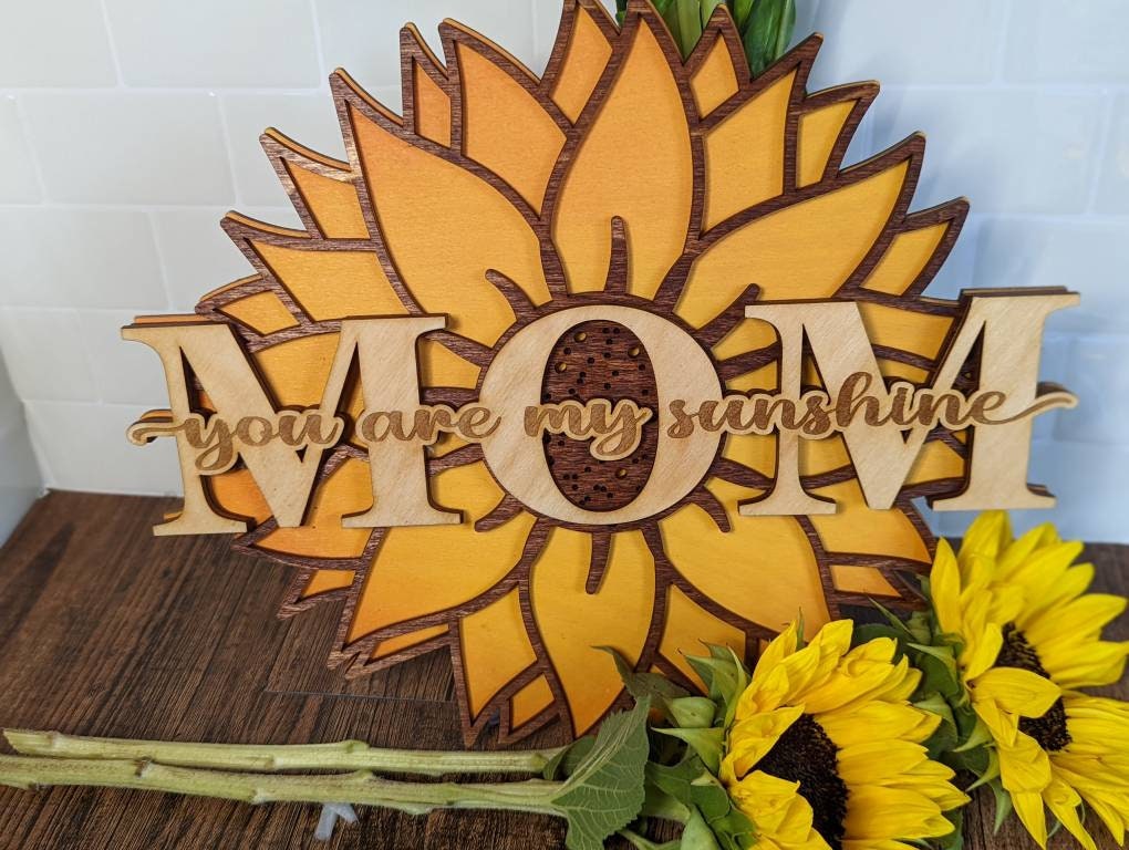 Intricate hand painted wooden sunflower mother's day gift sign. Gift for mom. Garden sign. You are my sunshine