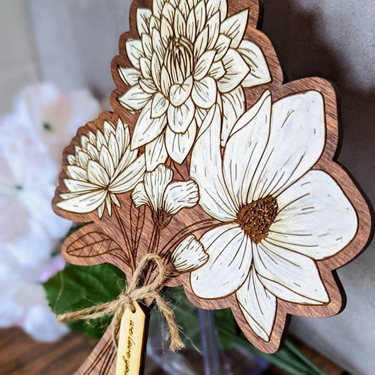 Hand painted wooden bouquet. Mother's day gift. Wedding graduation photo prop. 10" elegant white flowers. Minimal minimalist
