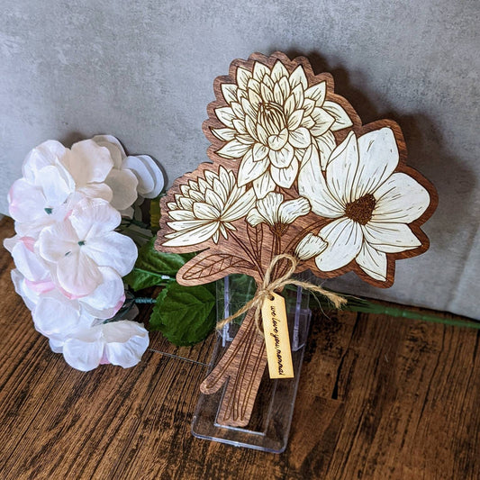 Hand painted wooden bouquet. Mother's day gift. Wedding graduation photo prop. 10" elegant white flowers. Minimal minimalist