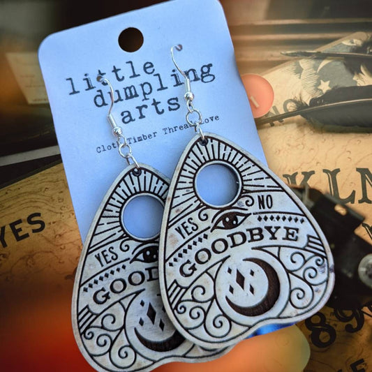 Distressed hand painted wooden planchette earrings/ Halloween earrings/ ouija earrings
