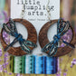 Hand painted dragonfly earrings laser engraved, sterling silver french hooks