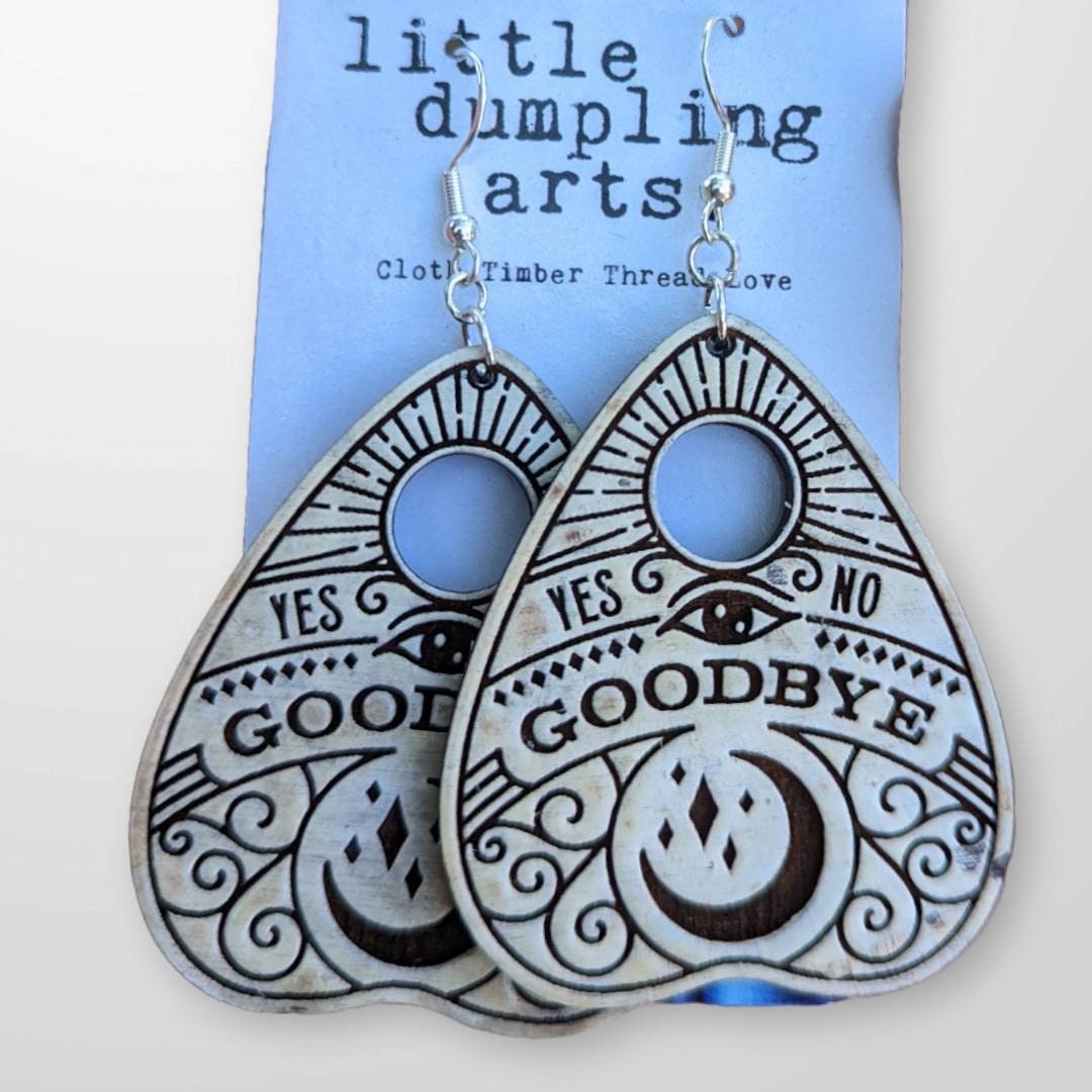 Distressed hand painted wooden planchette earrings/ Halloween earrings/ ouija earrings