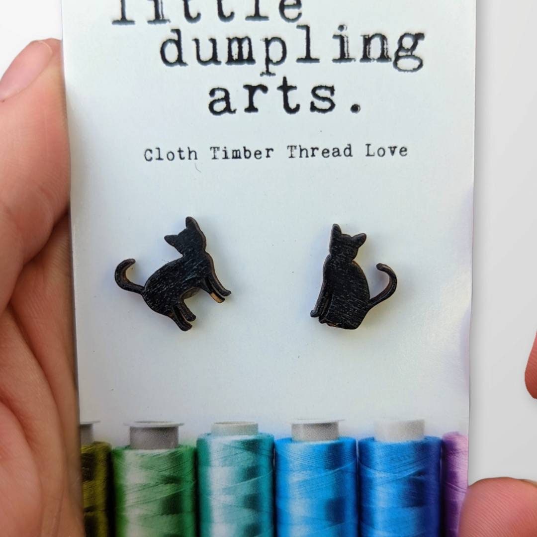 Hand painted teeny mismatched wooden cat studs