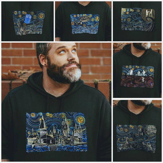 Embroidered starry night inspired fandom hoodies