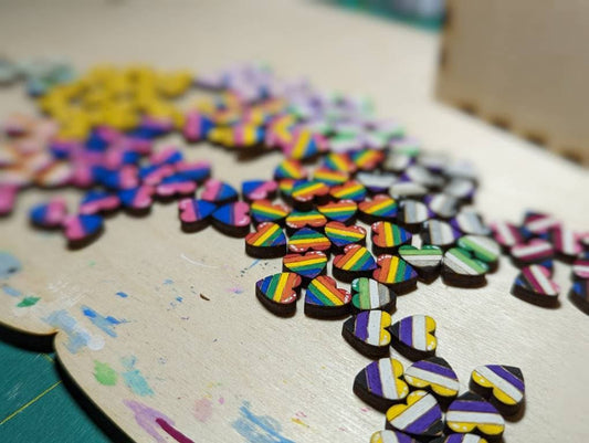 Hand painted teeny pride bubble heart wooden studs