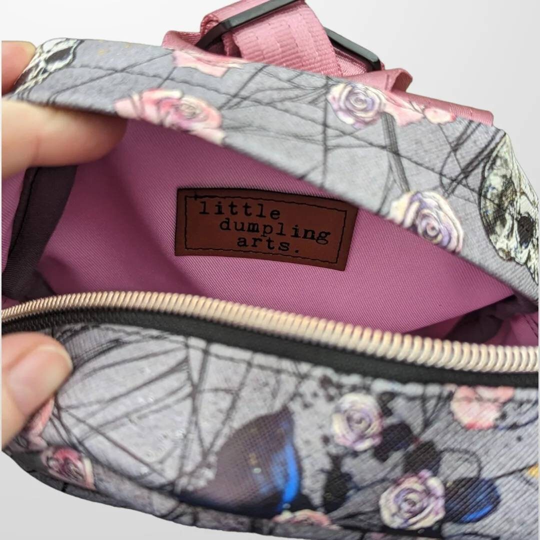Skulls and roses coffin convertable backpack crossbody. Ready to ship! Gothic Valentine gifts/