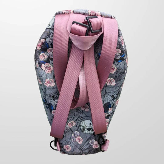 Skulls and roses coffin convertable backpack crossbody. Ready to ship! Gothic Valentine gifts/