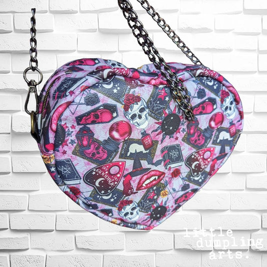 Love hurts heart shaped crossbody bag/ Valentines gift/ goth bag/ 90s fashion custom