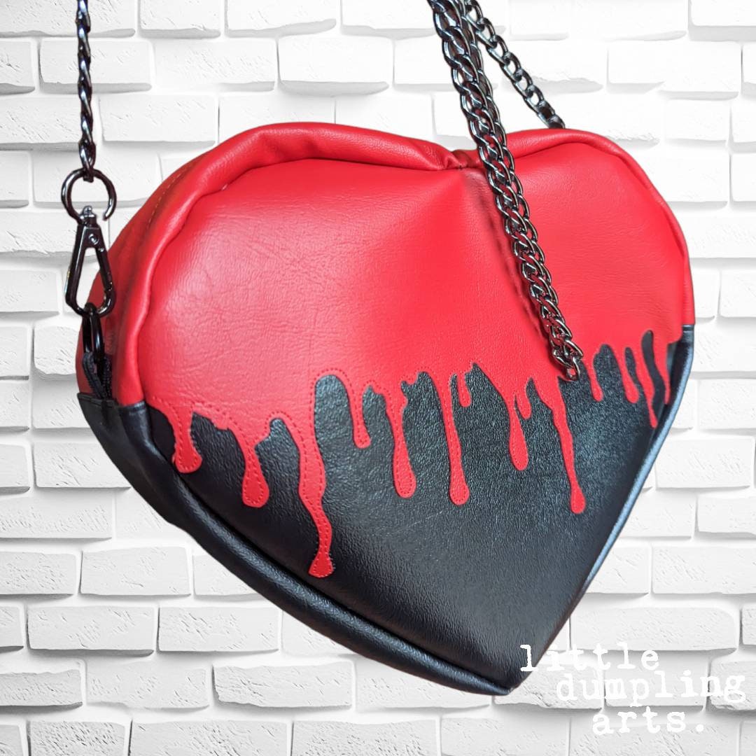 Bloody Heart shaped crossbody bag/ Valentines gift/ goth bag/ 90s fashion custom