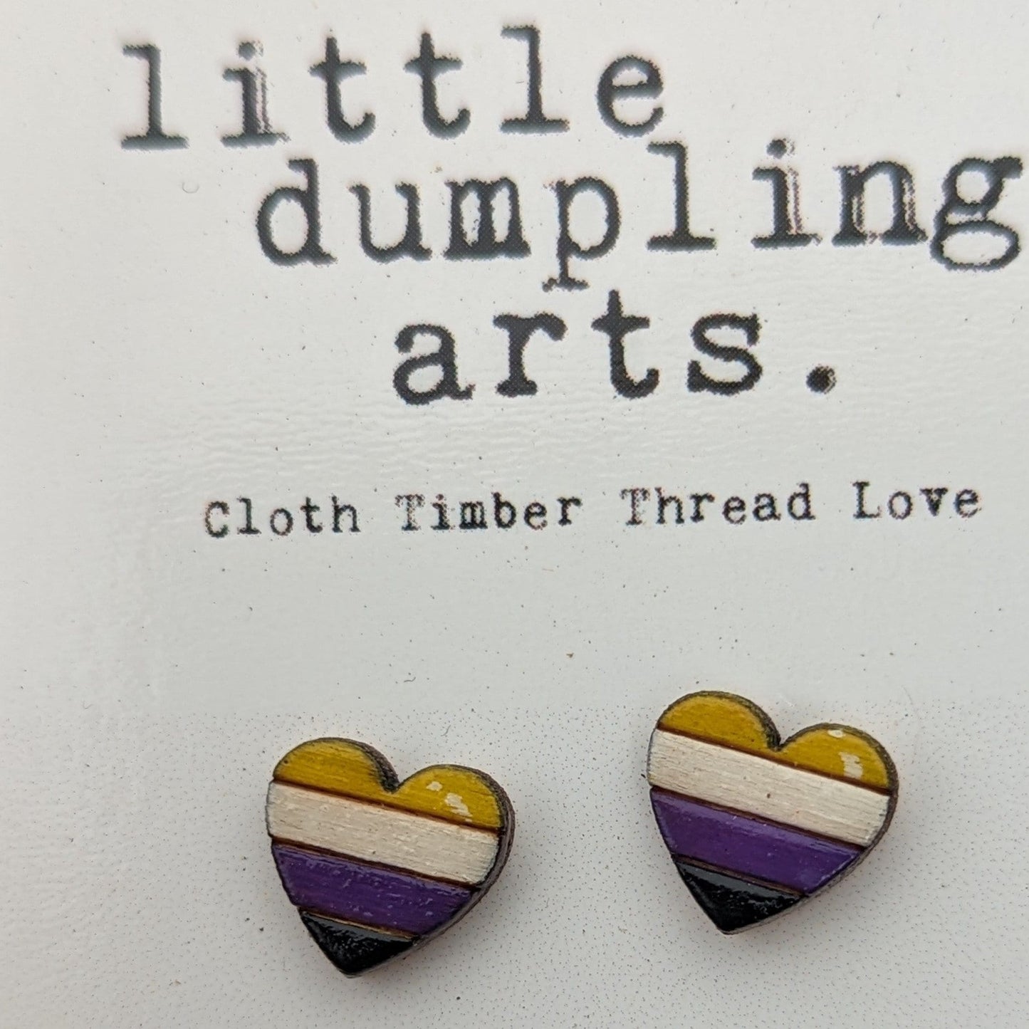 Hand painted teeny pride bubble heart wooden studs
