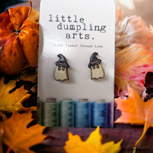 Hand painted spooky cute stud wooden earrings