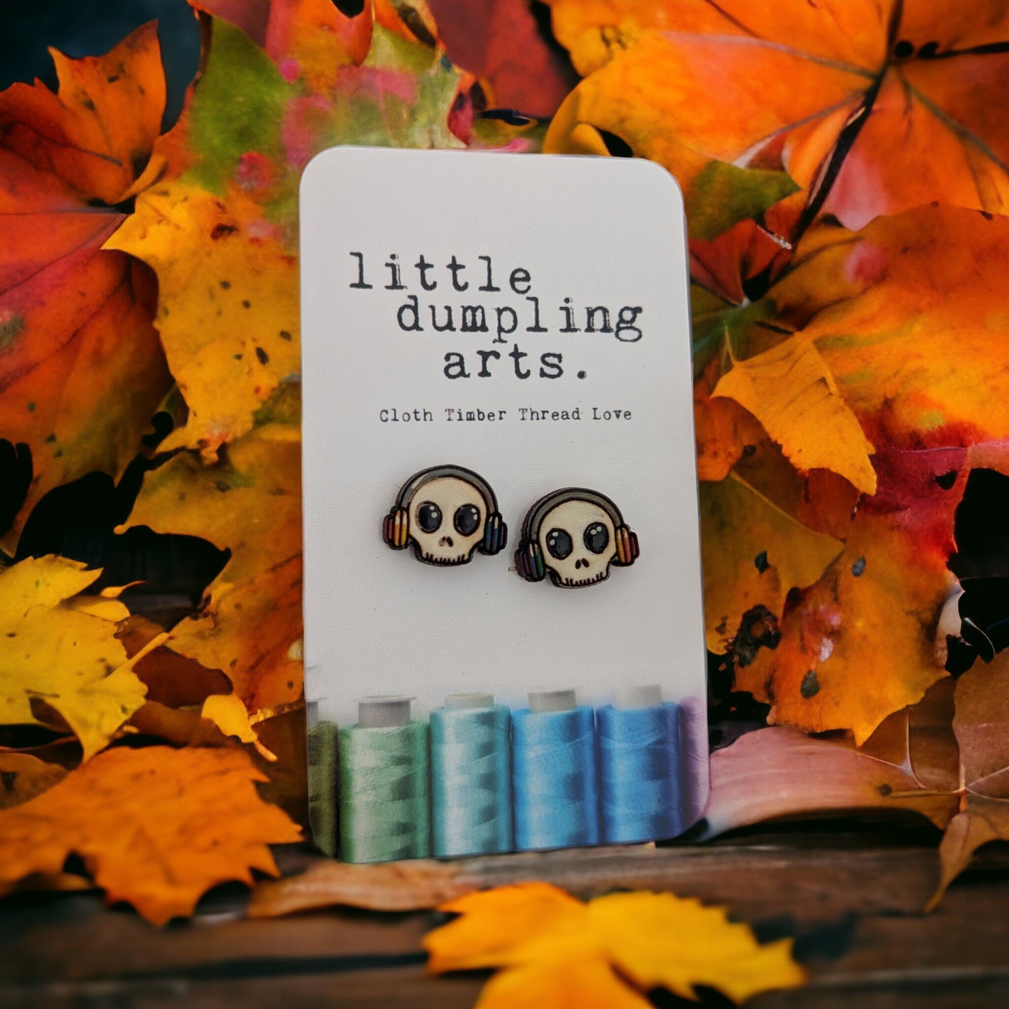 Hand painted spooky cute stud wooden earrings