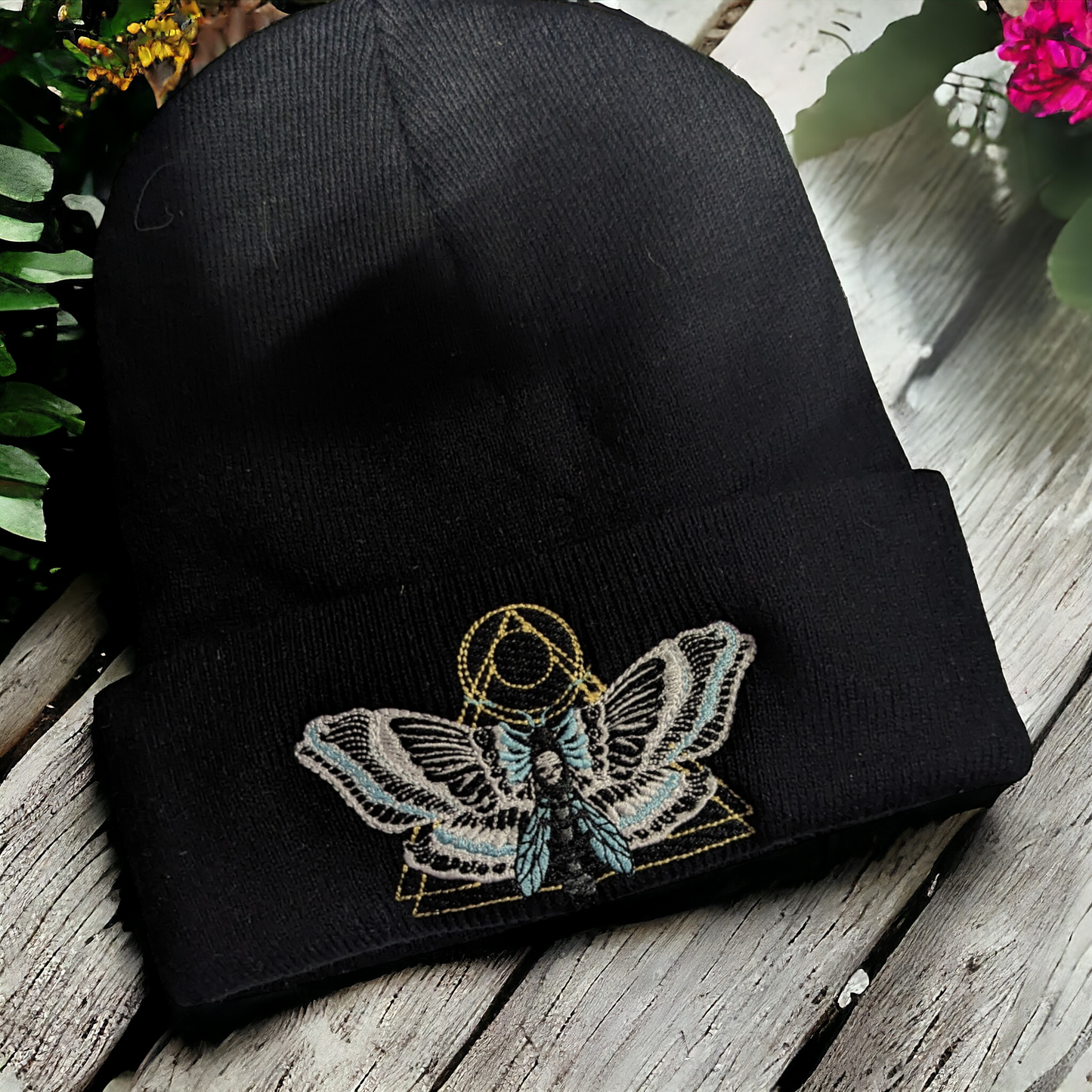 Embroidered Death Moth Beanie