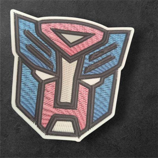 faux embroidered transbots sticker