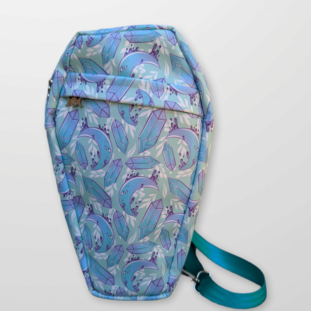 Blue Crystal coffin backpack. Ready to ship!