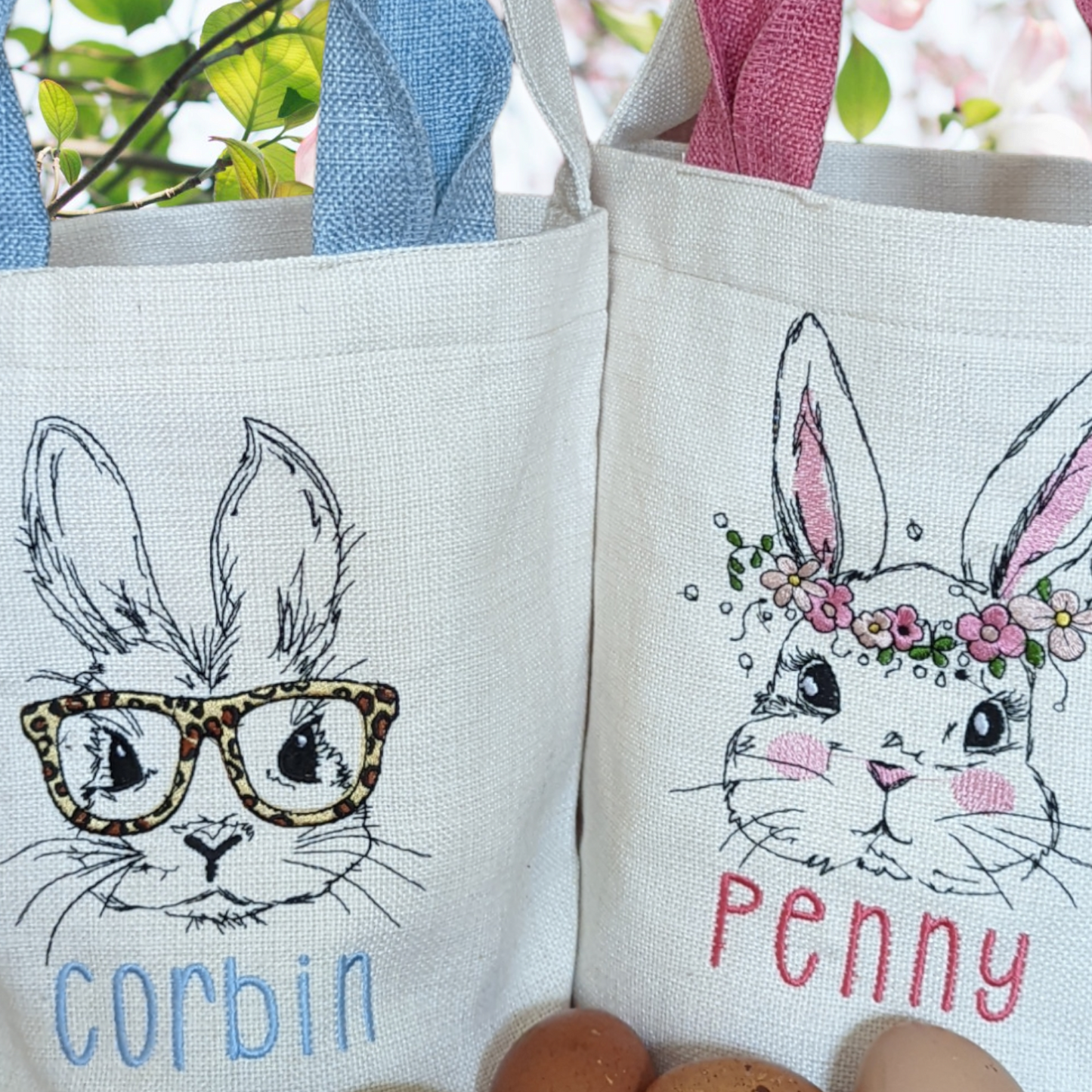 Custom Embroidered Easter basket with ears