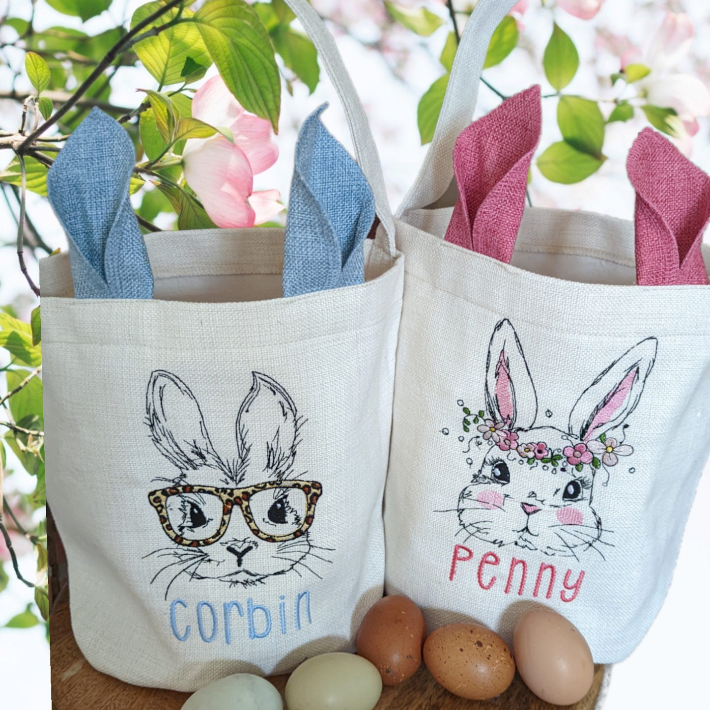 Custom Embroidered Easter basket with ears