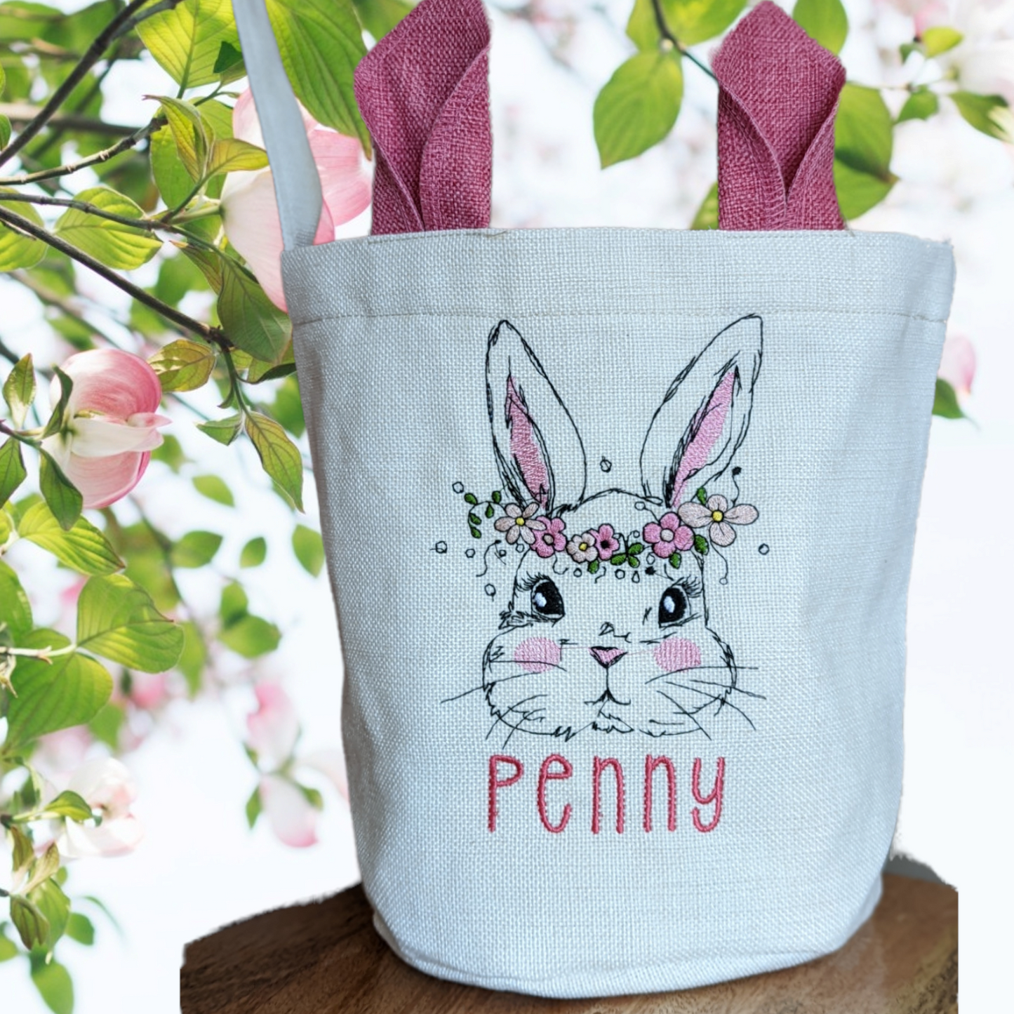 Custom Embroidered Easter basket with ears