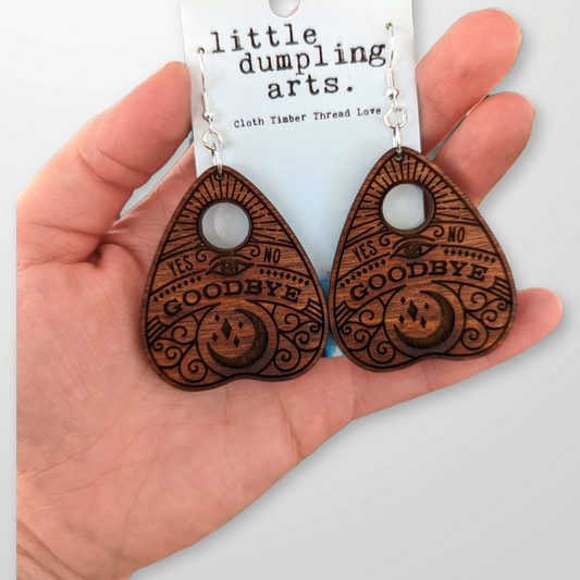 Carved wooden planchette earrings