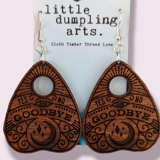 Carved wooden planchette earrings