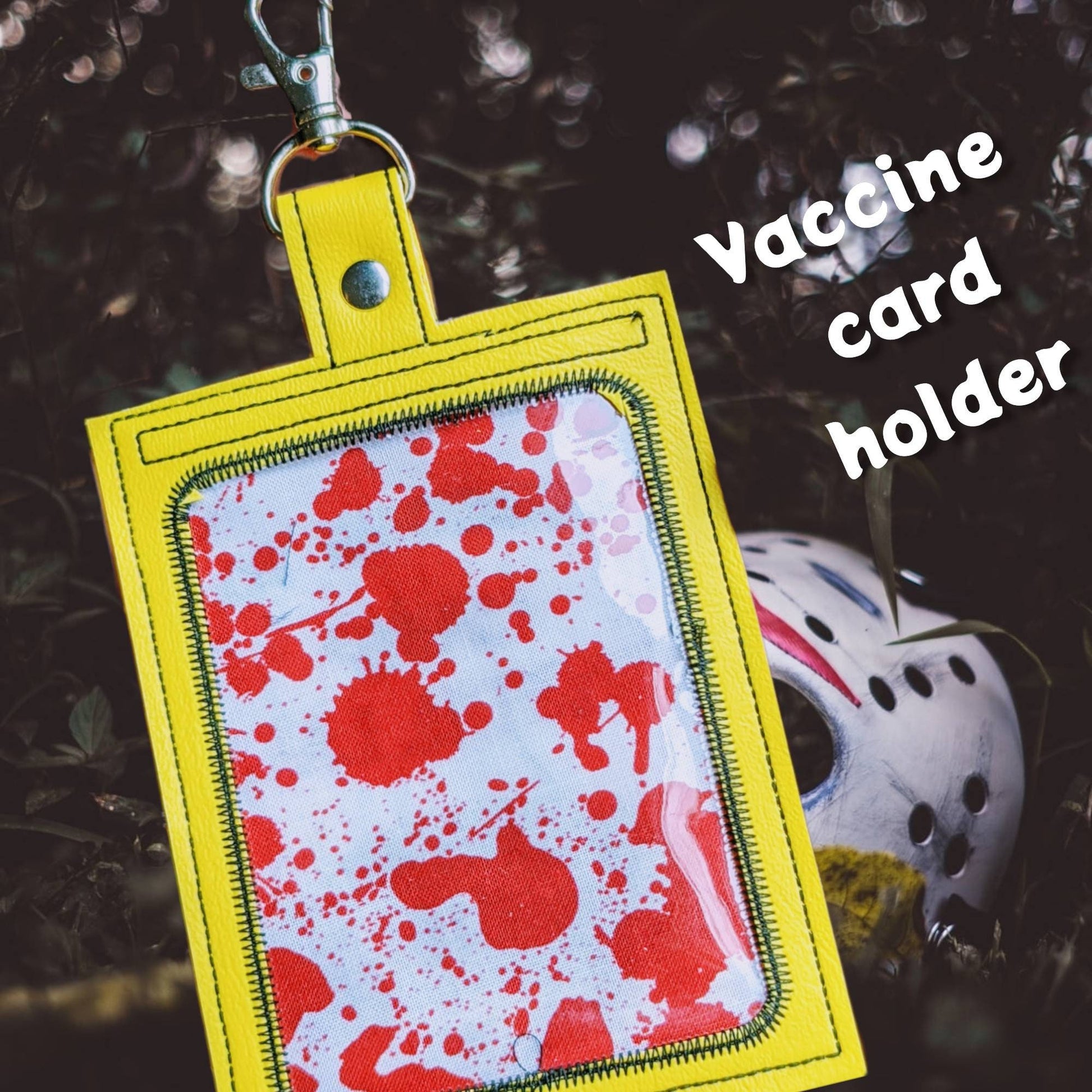 Camp sign vaccine card  protector. Attach to purse, bag, backpack or beltloops Vinyl, vegan leather.