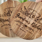 Moms Kitchen large acacia wood laser engraved 12" round cutting board. Gift for mom gift for Grandma mother's day