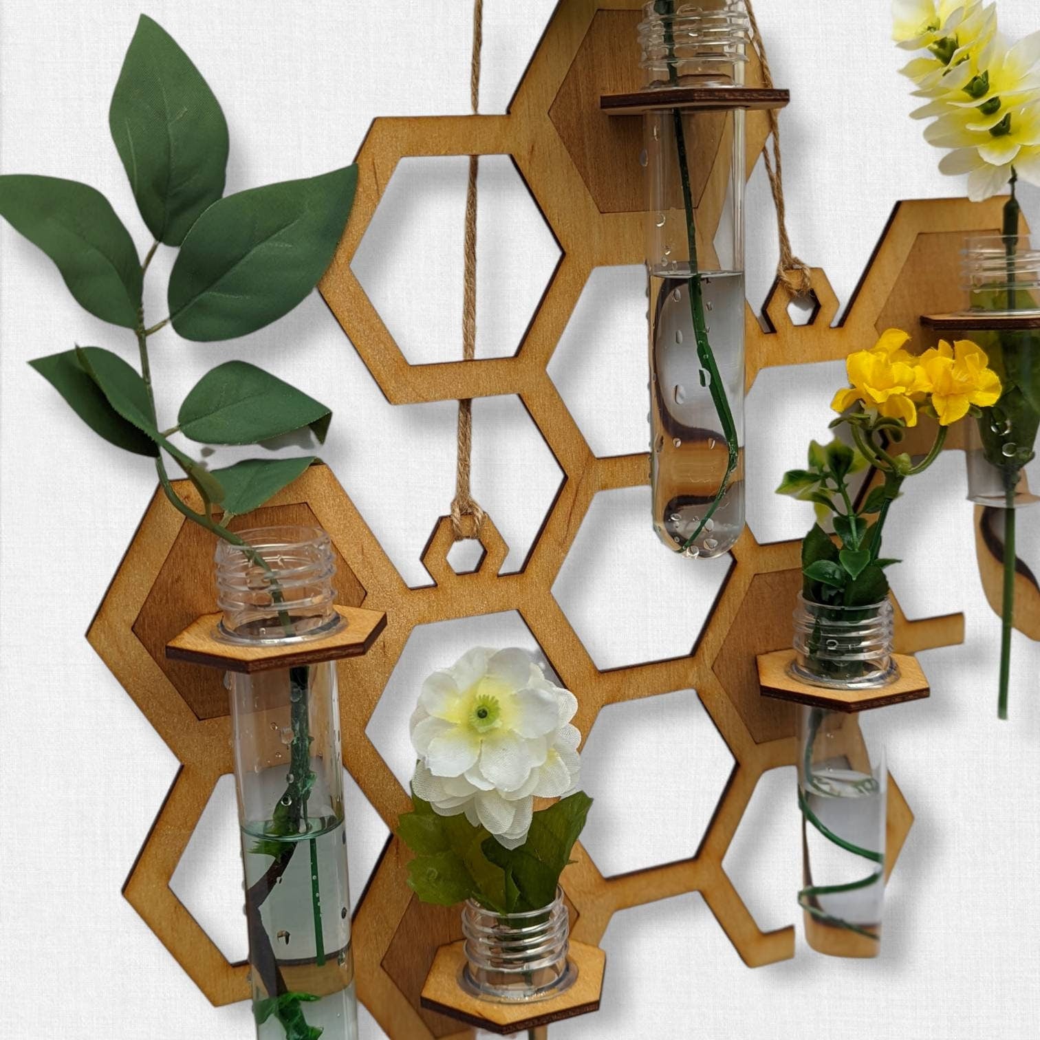 Honeycomb wall hanging propagation station. Minimalist gift for mom. Gift for sister. Hanging vase. Wildflower, small House plants bees
