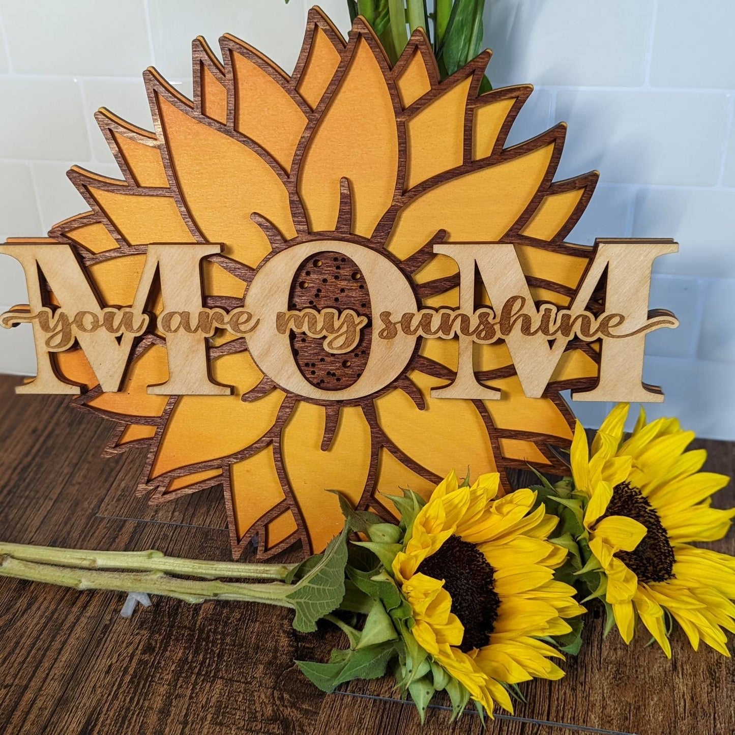 Intricate hand painted wooden sunflower mother's day gift sign. Gift for mom. Garden sign. You are my sunshine
