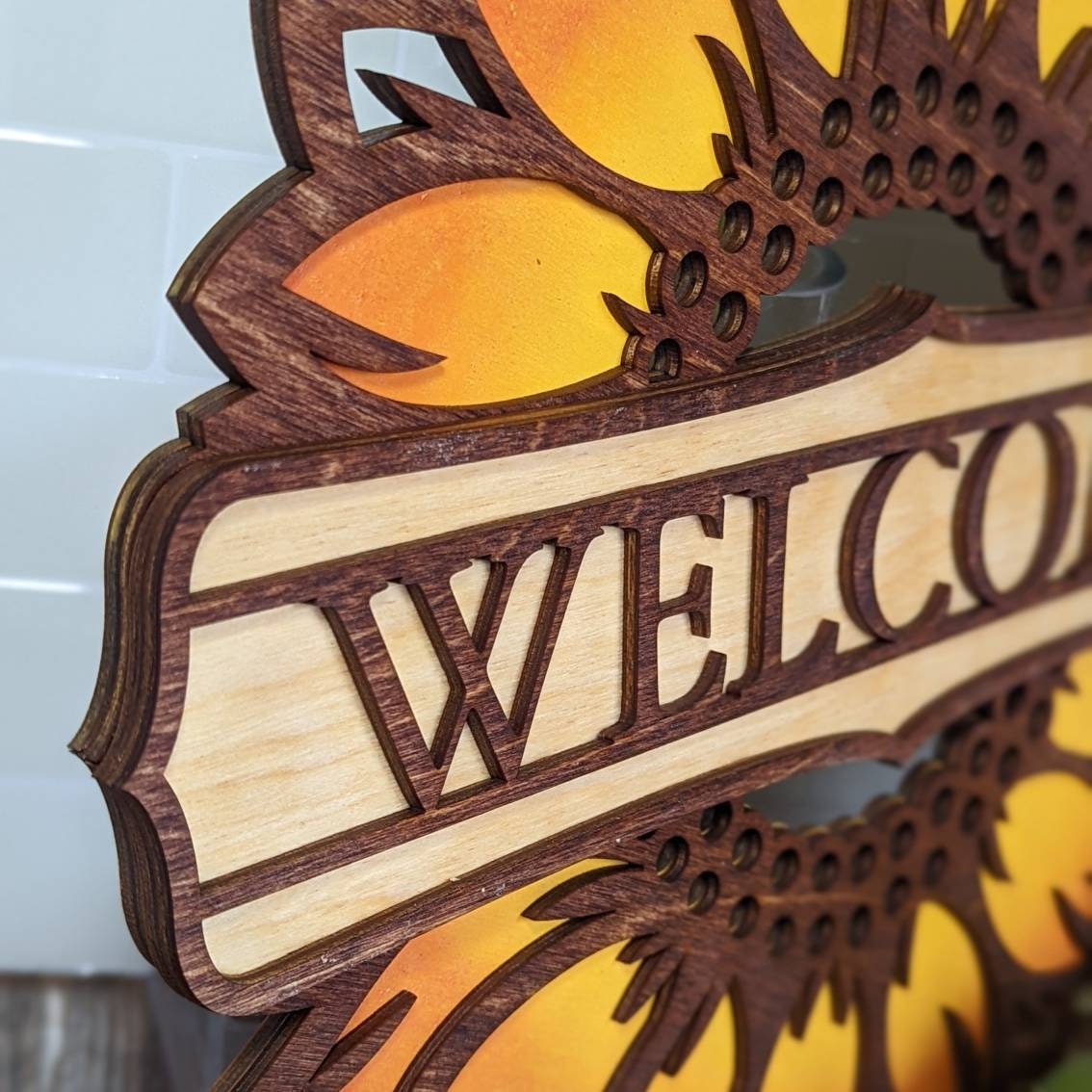 18" huge hand painted wooden sunflower welcome gift sign. Gift for mom. Garden sign. You are my sunshine