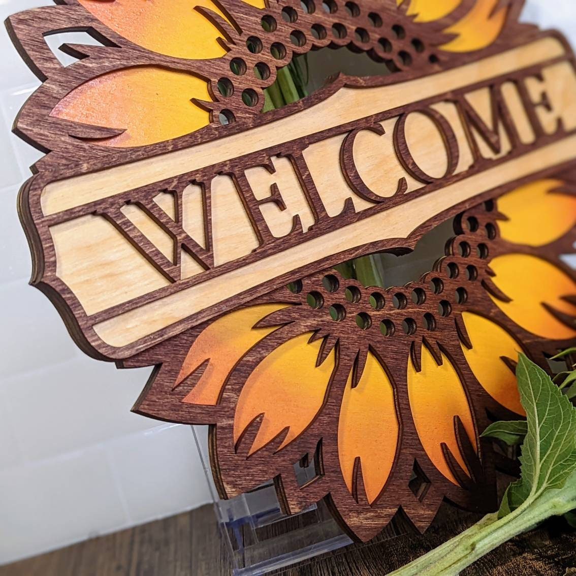 18" huge hand painted wooden sunflower welcome gift sign. Gift for mom. Garden sign. You are my sunshine