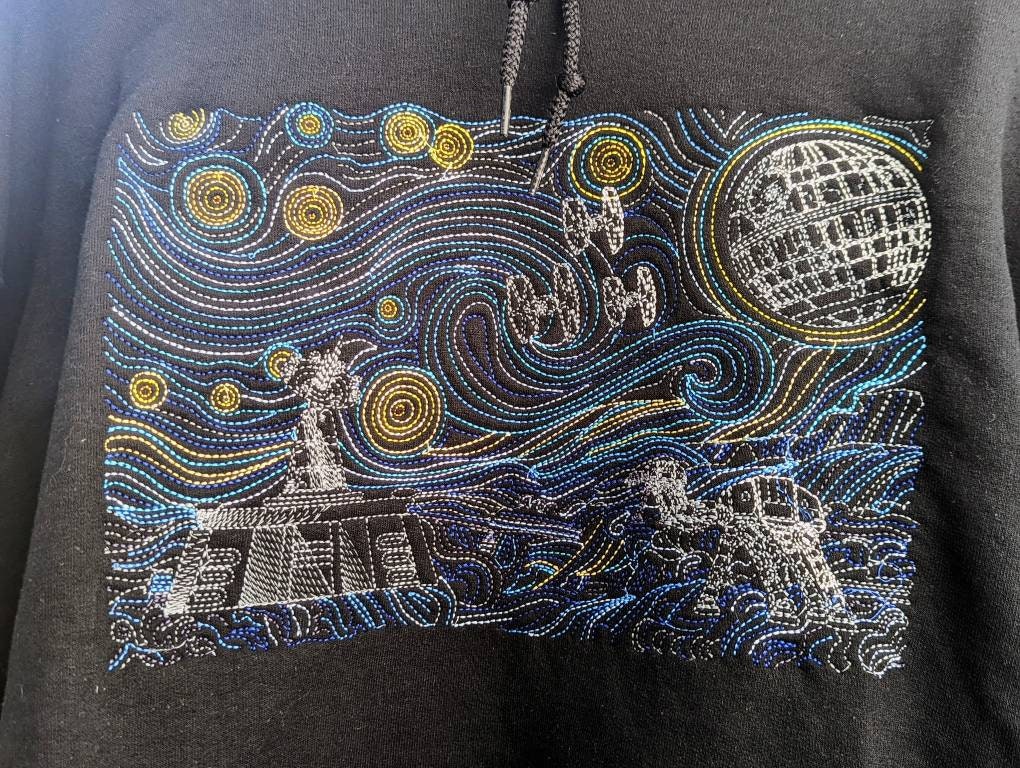 Embroidered starry night inspired fandom hoodies