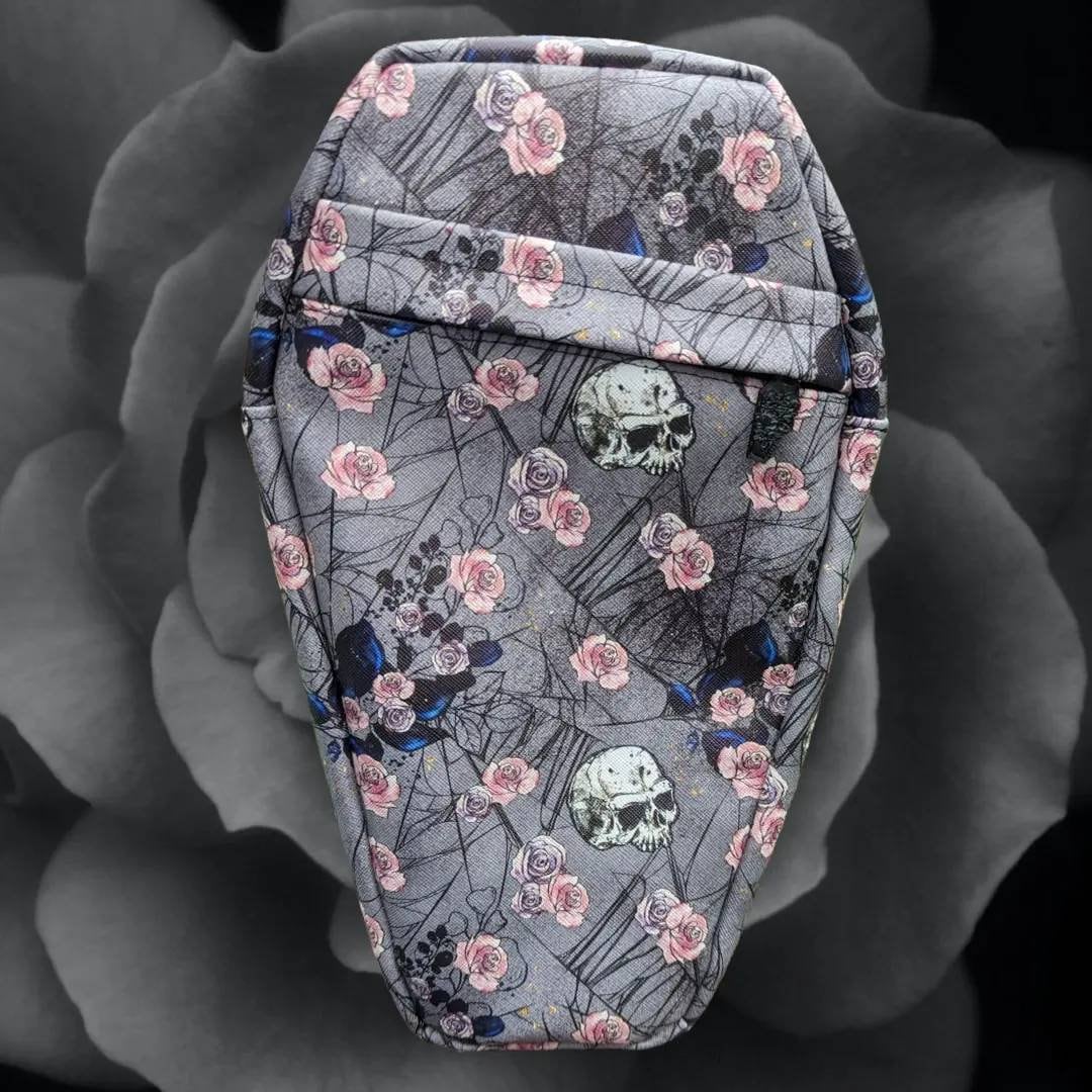 Skulls and roses coffin convertable backpack crossbody. Ready to ship! Gothic Valentine gifts/