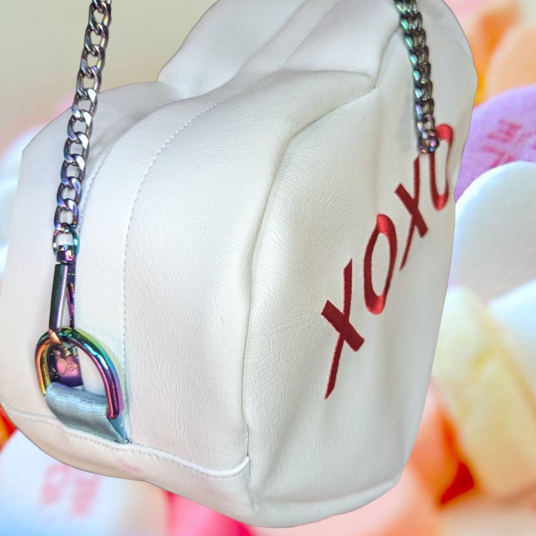 Heart Shaped Crossbody Bag/ Valentines Gift/ Goth Bag/ 90s Fashion Custom Pink Skulls