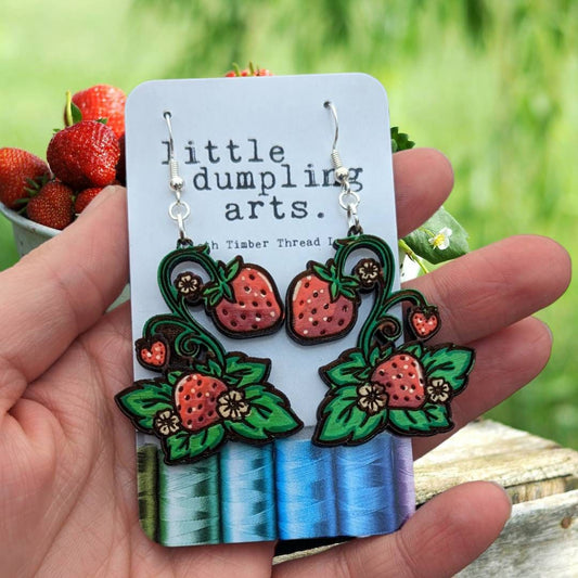 Hand painted strawberry blossom droplet earrings. Mother's day gift spring flowers